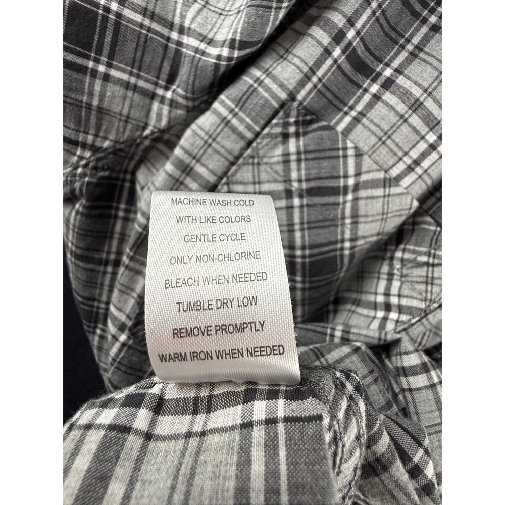 Warp & Weft Mens Grey Plaid Long Sleeve Button Down Cotton Shirt Size L - Picture 7 of 10